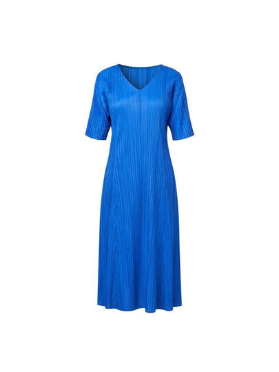 Women's Folding Pleated V-Neck Long Dress Blue - MONPLISSE - BALAAN 2