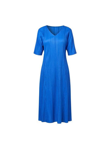 Women's Folding Pleated V-Neck Long Dress Blue - MONPLISSE - BALAAN 1