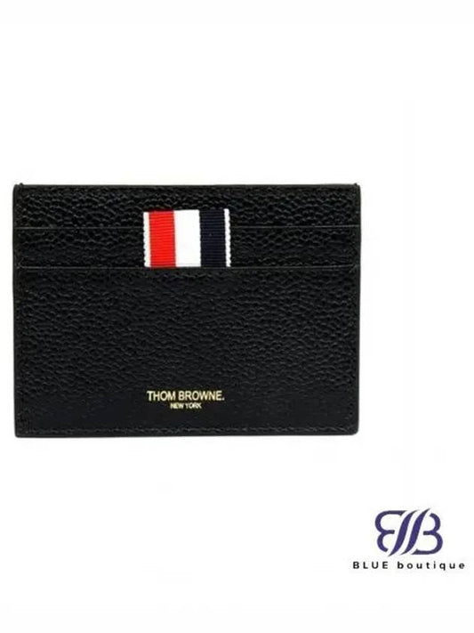 Pebble Grain Leather Stripe Single Card Wallet Black - THOM BROWNE - BALAAN 2