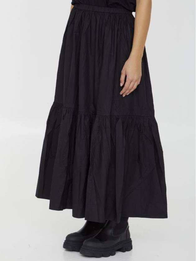 Cotton Poplin Maxi Flounce Long A-Line Skirt Black - GANNI - BALAAN 3