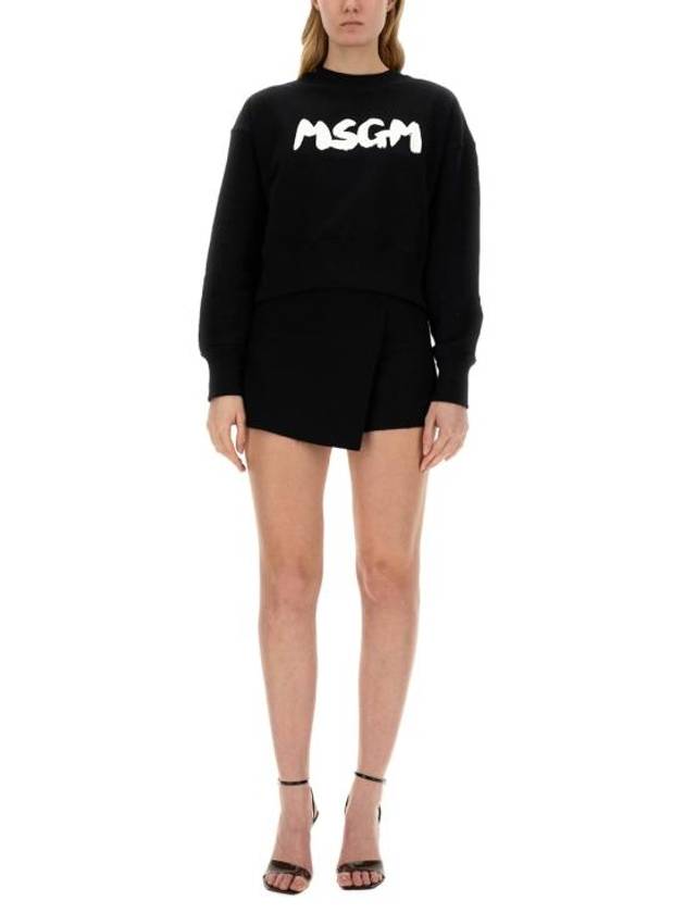 Brushed Logo Crop Cotton Sweatshirt Black - MSGM - BALAAN 3