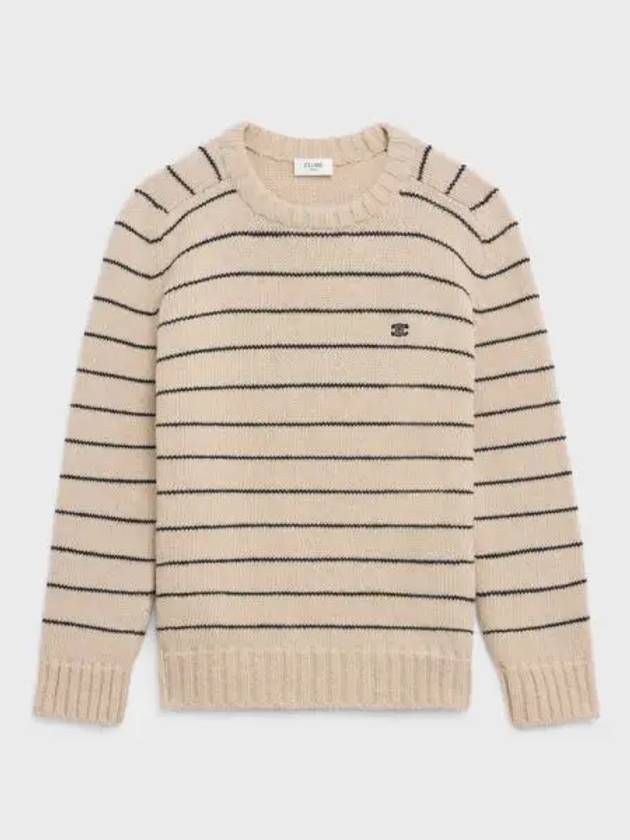 Striped Triomphe Embroidery Wool Knit Top Vanilla - CELINE - BALAAN 2