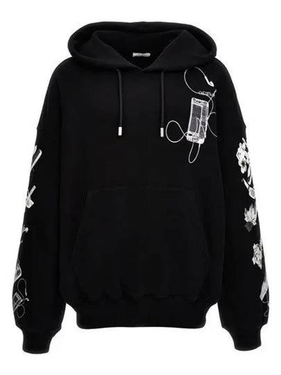 Logo Printed Drawstring Hoodie Black - OFF WHITE - BALAAN 2