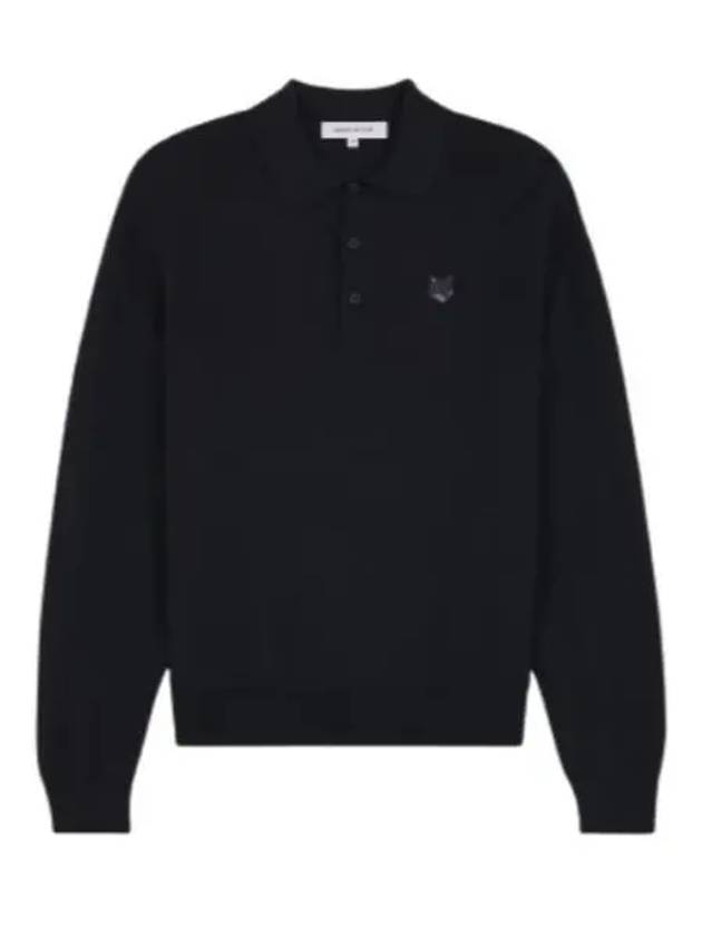 Fox Motif Knitted Polo Shirt Ink Black - MAISON KITSUNE - BALAAN 2