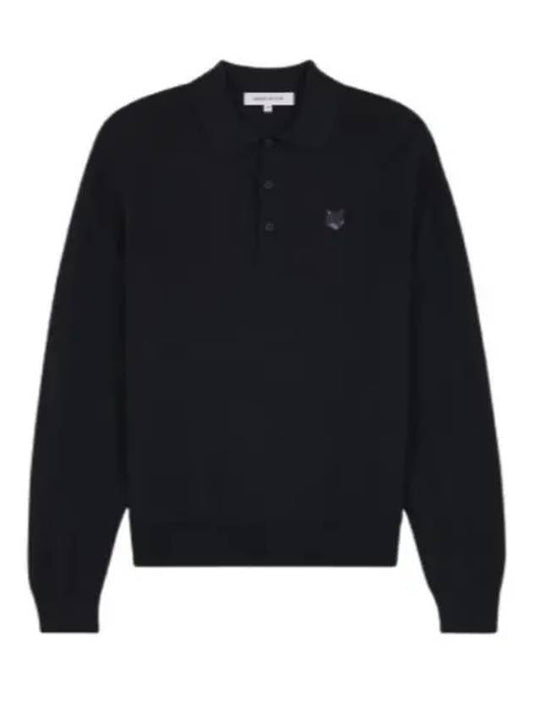 Fox Motif Knitted Polo Shirt Ink Black - MAISON KITSUNE - BALAAN 2