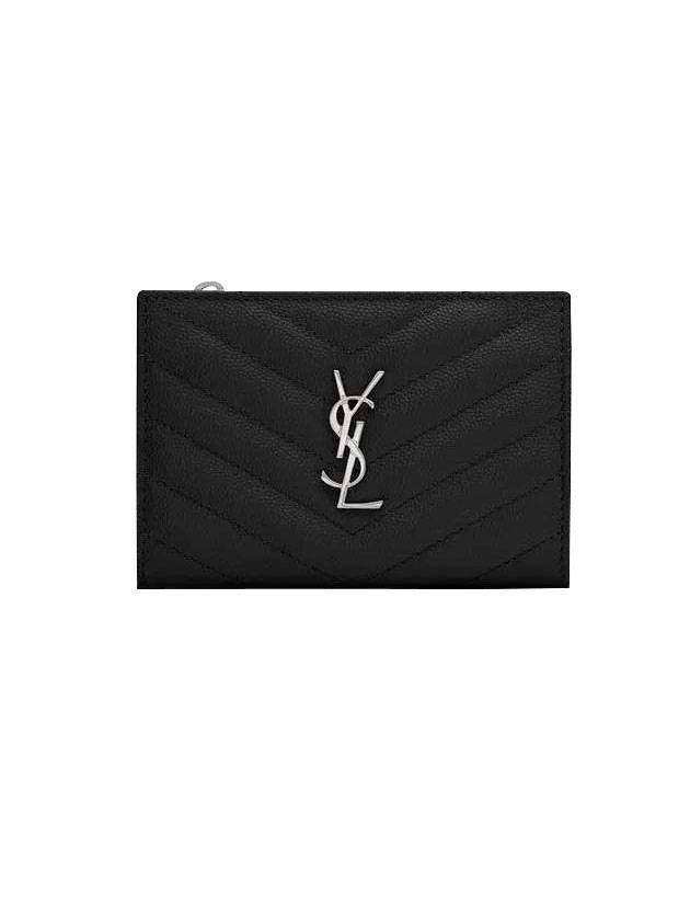 Matelasse Monogram Quilting Zipper Card Wallet Black - SAINT LAURENT - BALAAN 1