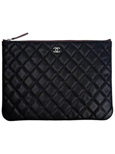 Medium Classic Clutch Bag Caviar Leather & Silver Black - CHANEL - BALAAN 2