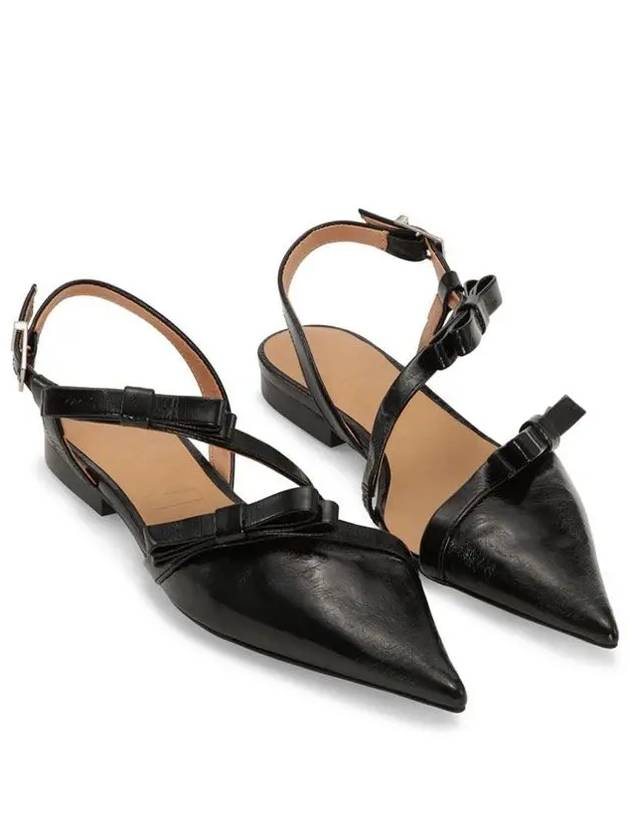 Leather Multi Bow Pointy Cut Out Ballerina Black - GANNI - BALAAN 3