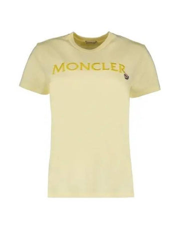 Women s Lettering Embroidery Logo Short Sleeve T Shirt Yellow 231118 - MONCLER - BALAAN 1