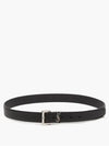 Silvertone metal YSL plaque square buckle grained leather belt - SAINT LAURENT - BALAAN 3