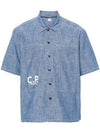 Chambray Logo Short Sleeve Shirt Blue - CP COMPANY - BALAAN 2