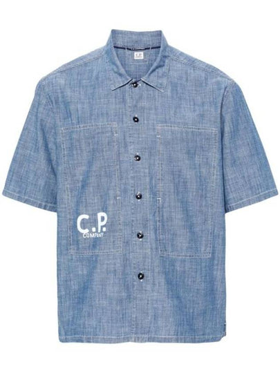 Chambray Logo Short Sleeve Shirt Blue - CP COMPANY - BALAAN 2