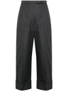 High Waist Cotton Canvas Straight Pants Dark Grey - THOM BROWNE - BALAAN 2