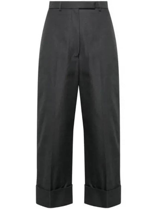 High Waist Cotton Canvas Straight Pants Dark Grey - THOM BROWNE - BALAAN 2