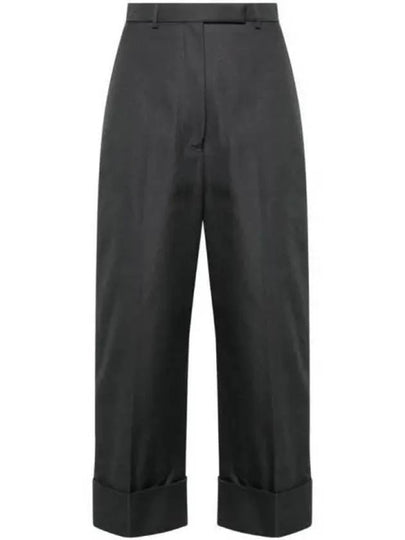 High Waist Cotton Canvas Straight Pants Dark Grey - THOM BROWNE - BALAAN 2