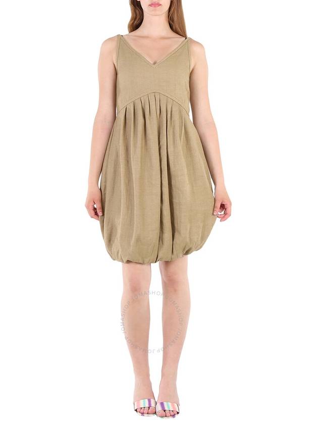 Women's Honey Linen Blend Bubble Midi Dress Beige - BURBERRY - BALAAN 2