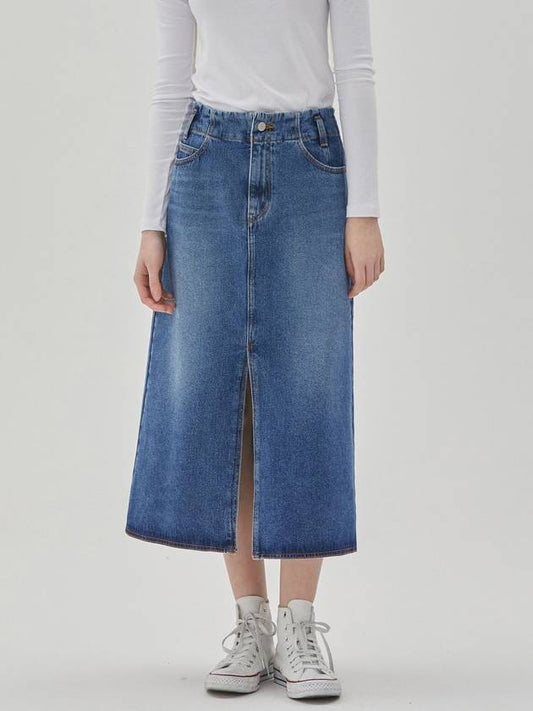 RYUL+WAI: Denim A-Line Slit Skirt Indigo - RYUL+WAI: - BALAAN 2