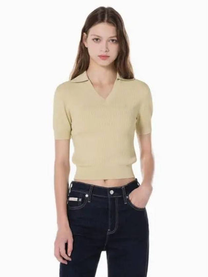 JEANS Women s Pale Khaki Sensual Lip Baby Polo Sweater J223932 RAE - CALVIN KLEIN - BALAAN 2