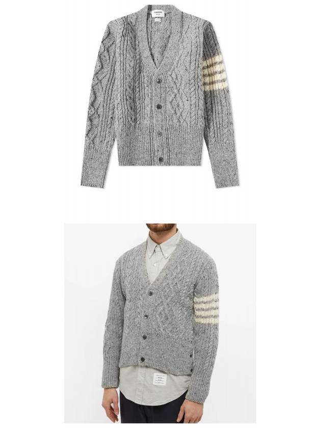 Aran Cable Diagonal Cardigan Grey - THOM BROWNE - BALAAN 6