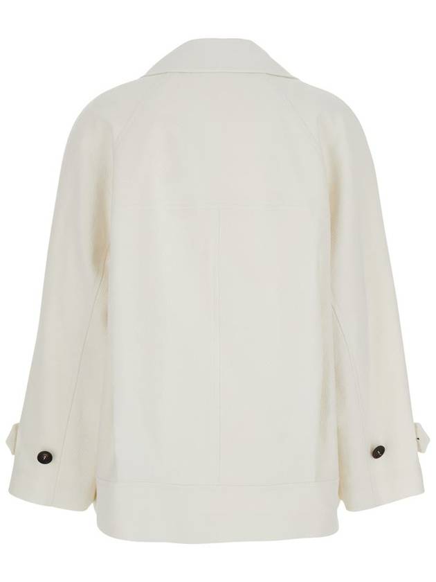 White Double Breasted Jacket With Beaded Jewelry Decoration In Cotton And Linen Blend Woman - BRUNELLO CUCINELLI - BALAAN 2