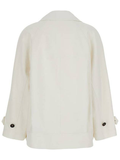 White Double Breasted Jacket With Beaded Jewelry Decoration In Cotton And Linen Blend Woman - BRUNELLO CUCINELLI - BALAAN 2