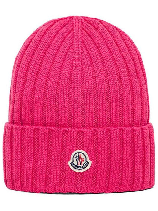 Wool Logo Patch Beanie Pink - MONCLER - BALAAN 1