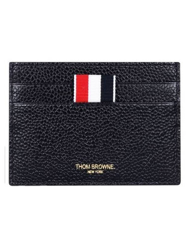 Stripe Note Compartment Pebble Grain Leather Card Wallet Black - THOM BROWNE - BALAAN 1