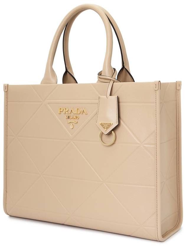 Top Stitching Medium Leather Symbole Tote Bag Beige - PRADA - BALAAN 3