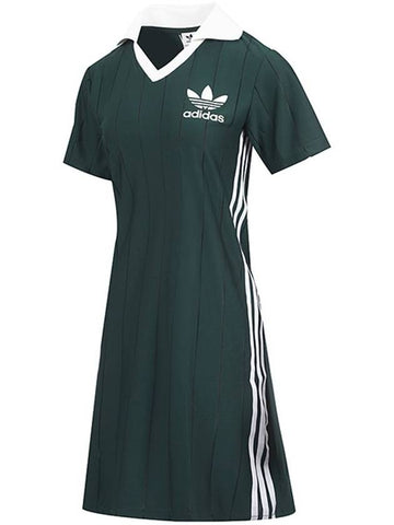 Adicolor 3 Stripe Pinstripe Short Dress Green - ADIDAS - BALAAN 1