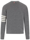 4-Bar Striped Waffle High V-Neck Cardigan Light Grey - THOM BROWNE - BALAAN 4