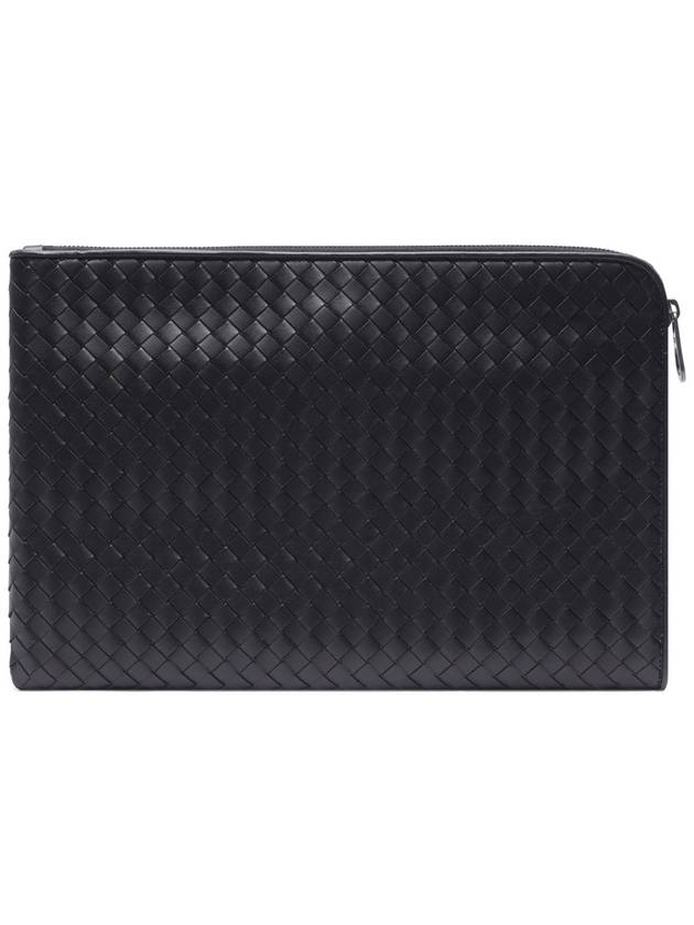 Intrecciato Weaving Zipper Clutch Bag Black - BOTTEGA VENETA - BALAAN 5