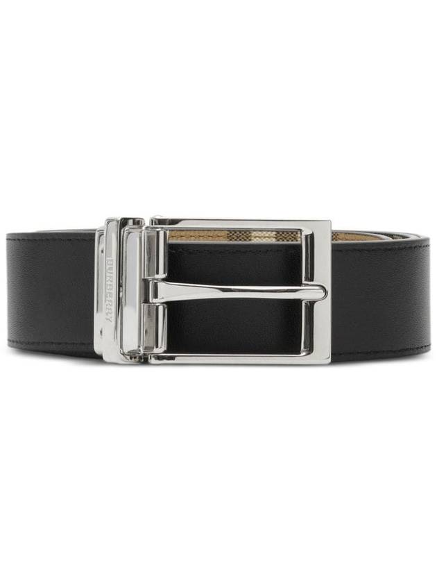 Square Buckle Check Reversible Coated Fabric Leather Belt Beige - BURBERRY - BALAAN 4