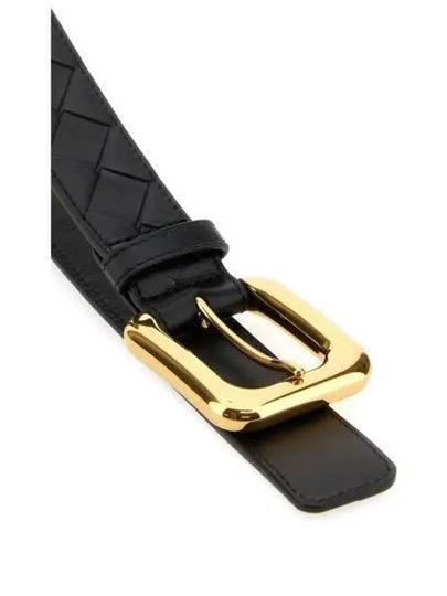 Regular Intrecciato Gold Buckle Leather Belt Black - BOTTEGA VENETA - BALAAN 2