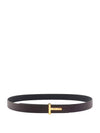 T Logo Reversible Leather Belt Black Brown - TOM FORD - BALAAN 2