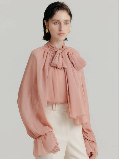 pleated pussy bow blouse 3 colors - CLAIR DE SAGE - BALAAN 2