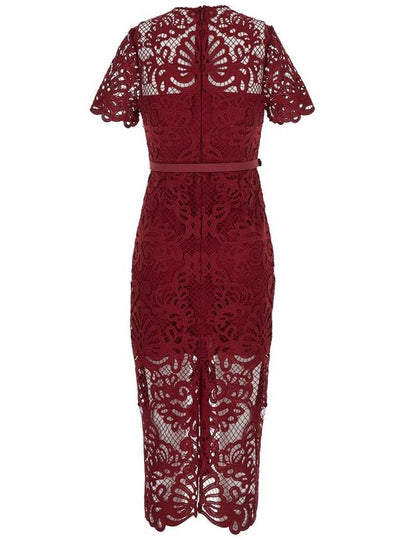 Midi Red Dress With Jewel Buttons In Guipure Lace Woman - SELF PORTRAIT - BALAAN 2