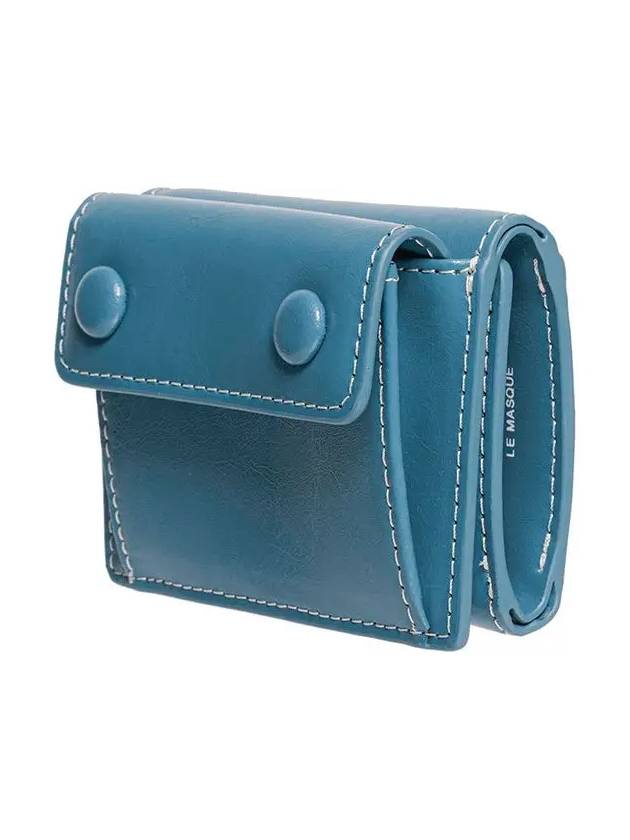 Le Mask Dot Pocket 3-fold Half Wallet Coin Bill Card Wallet Dusty Blue - LE MASQUE - BALAAN 5