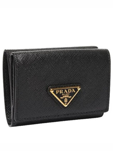 Saffiano triangle logo bifold wallet - PRADA - BALAAN 1