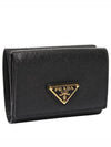 Women's Triangle Logo Saffiano Compact Half Wallet Black - PRADA - BALAAN 2