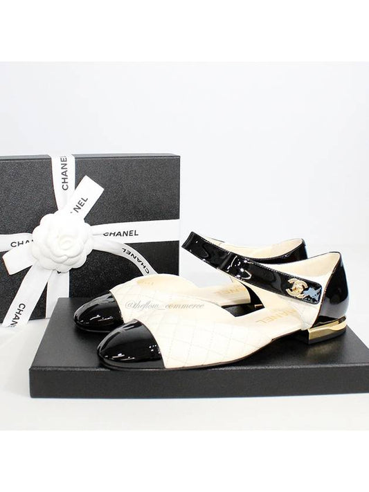 CC Quilted Mary Jane Flat Ivory Black - CHANEL - BALAAN.
