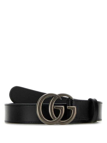 GG Marmont Thin Leather Belt Black - GUCCI - BALAAN 1