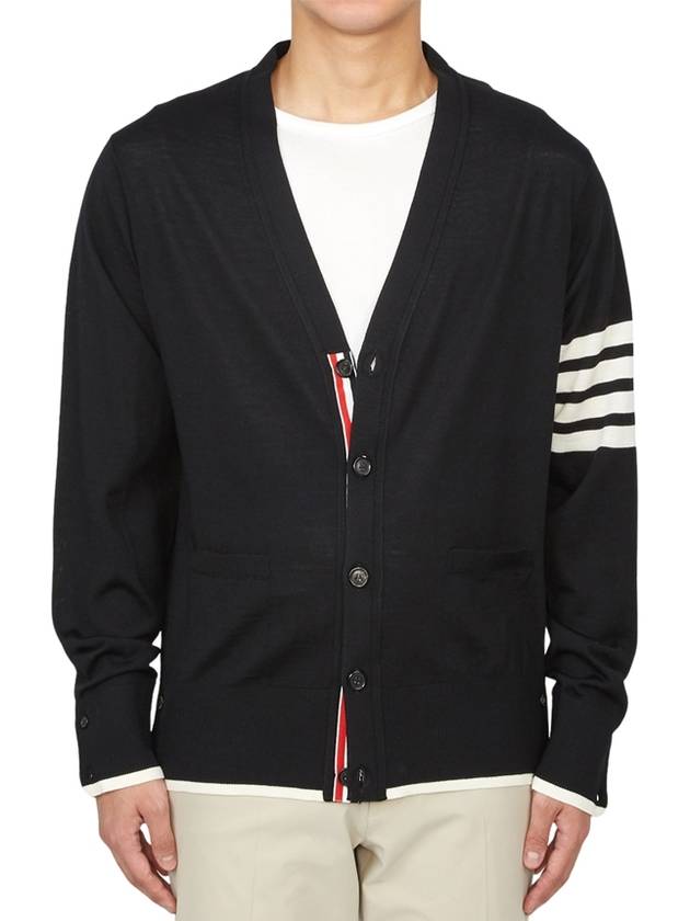 Wool 4-Bar Cardigan Black - THOM BROWNE - BALAAN 2