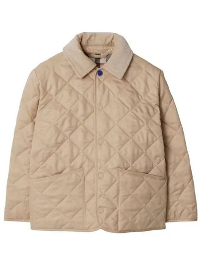 Kids Corduroy Collar Diamond Quilted Jacket Beige - BURBERRY - BALAAN 2