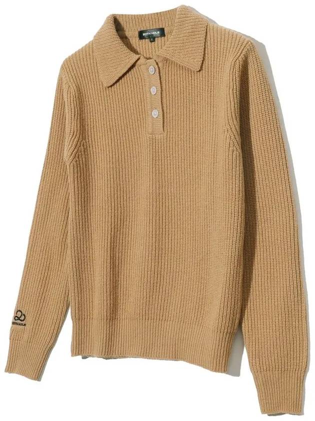 Lambswool collar button point knit CAMEL - 20THHOLE - BALAAN 1