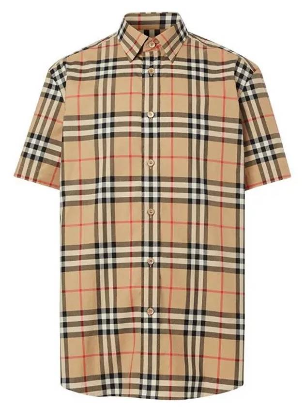 Check Cotton Poplin Short Sleeve Shirt Archive Beige - BURBERRY - BALAAN 3