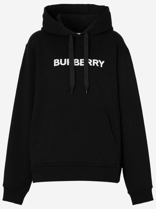 Logo Print Cotton Oversized Hoodie Black - BURBERRY - BALAAN 2