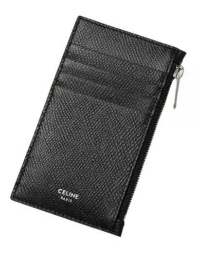 Grain Leather Compact Zipper Card Wallet Black - CELINE - BALAAN 2