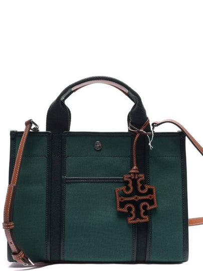 Small Twill Tory Tote Bag Green - TORY BURCH - BALAAN 2