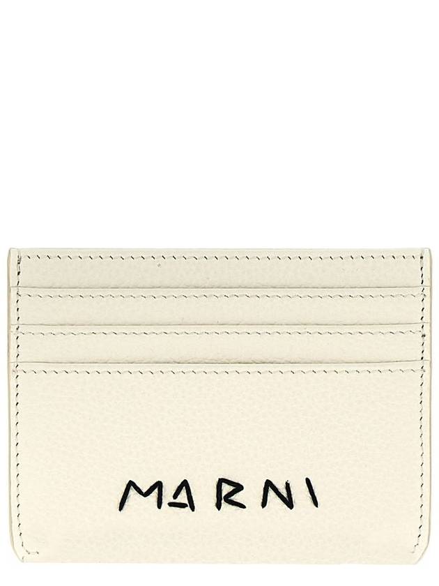 Embroidered Logo Leather Card Wallet White - MARNI - BALAAN 2