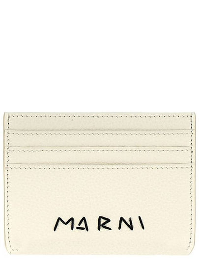 Embroidered Logo Leather Card Wallet White - MARNI - BALAAN 2